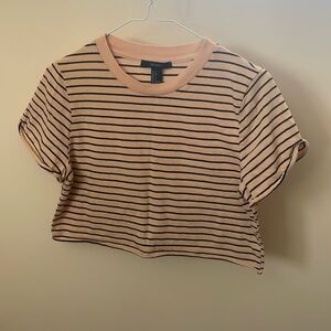 Forever 21 Cream and White Boxy Crop Tee